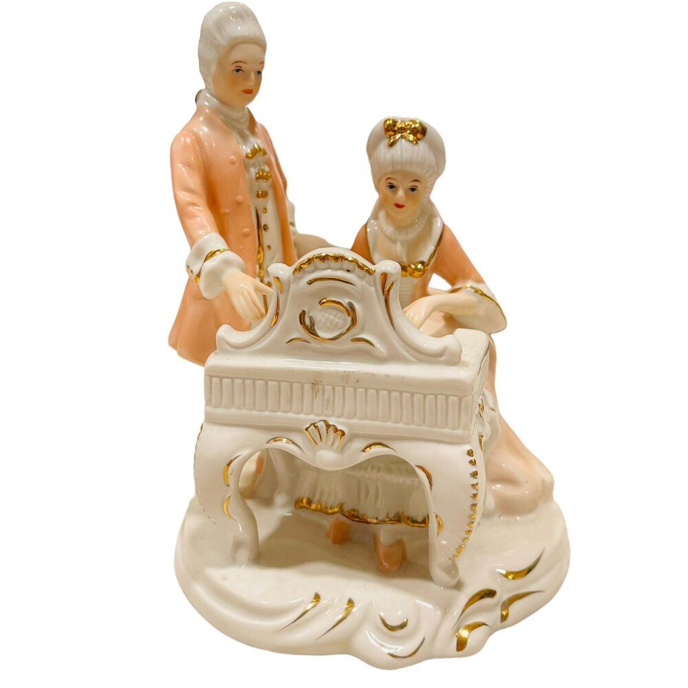 Vintage Giftcraft Korea Peach Elegance Figurine Man Woman Playing Piano